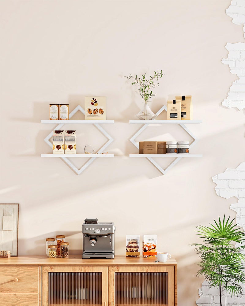 CHOEZON Floating Shelves, Set of 2 Wall Shelves, 2-Tier Hanging Shelves, Wall Shelf Set of 2, for Living Room, Bedroom, Kitchen, Office, Study, White TBJ01P2WB - Image 3