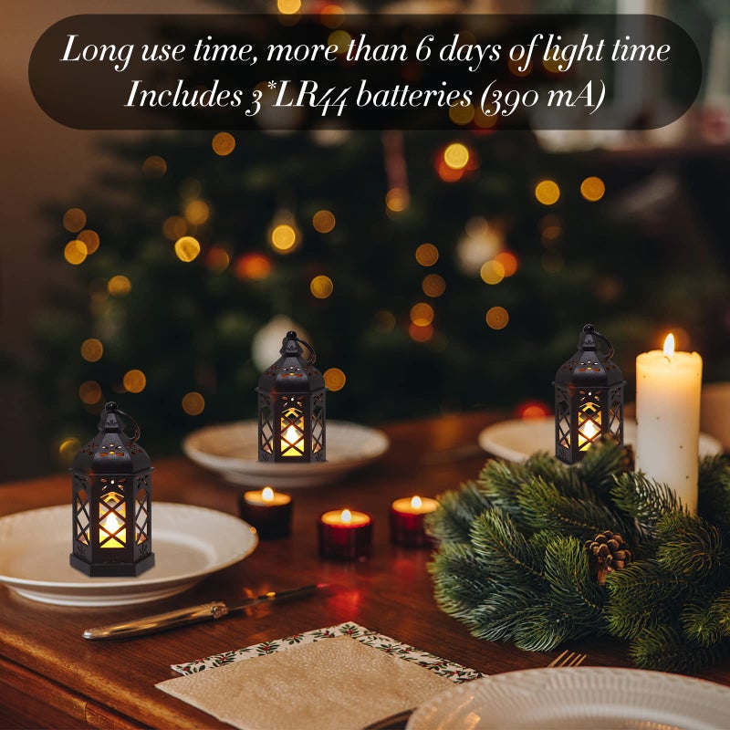 LLQ 12Pcs Mini Lantern with LED Candle, Small Black Lanterns Decorative for Halloween Decorations, Christmas Table Centerpiece, Flickering Candle Holders for Diwali Wedding Medieval Decor, Ornaments - Image 2