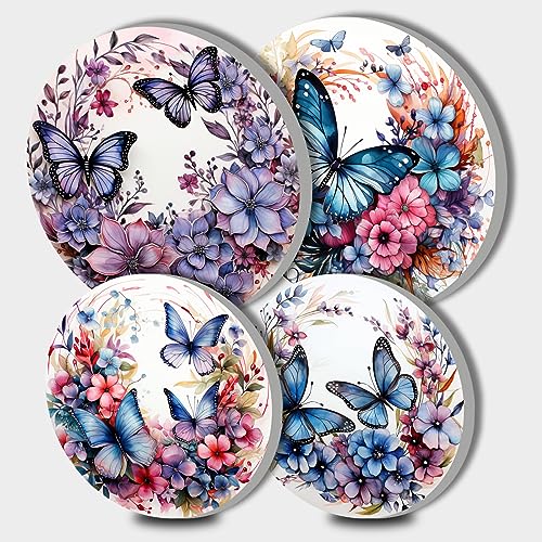 Tucocoo Blue Butterfly Electric Stove Burner Covers Round Metal Stove Burner Covers Set of 4Beautiful Burner CoversPurple Flowers Stove Top Covers for Electric Stove Cooktop Decorative Kitchen Decor - Image 1