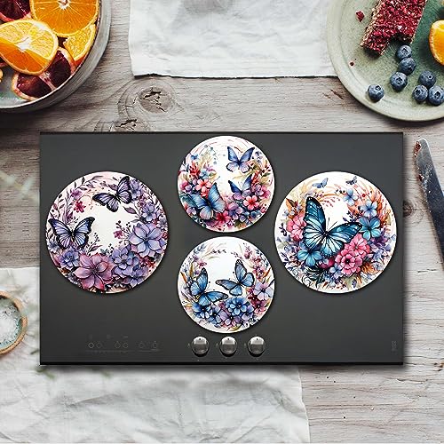 Tucocoo Blue Butterfly Electric Stove Burner Covers Round Metal Stove Burner Covers Set of 4Beautiful Burner CoversPurple Flowers Stove Top Covers for Electric Stove Cooktop Decorative Kitchen Decor - Image 3