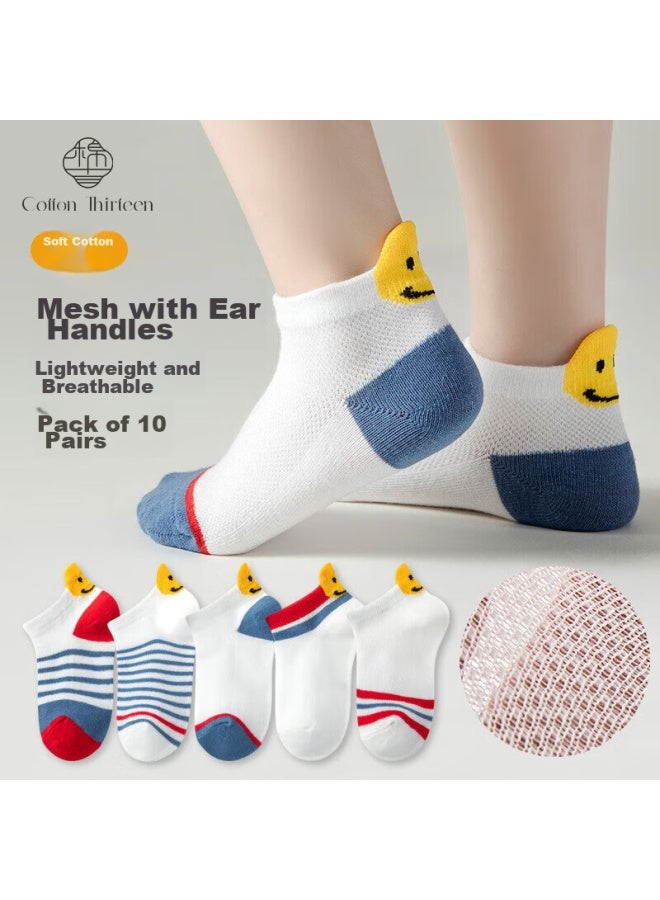 Cotton Thirteen Mianshisan Children's Socks , Breathable Boys' Boat Socks, Baby Mesh Short Socks, Summer, 8 Pairs - Image 1
