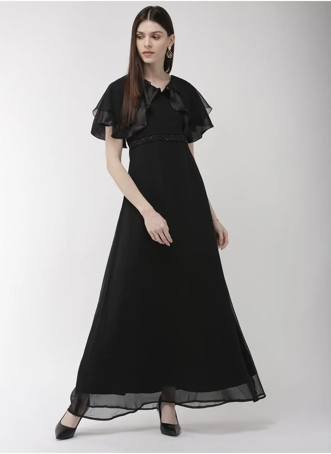 ميش Solid Georgette A-Line Maxi Dress with Cape Sleeve by Styli