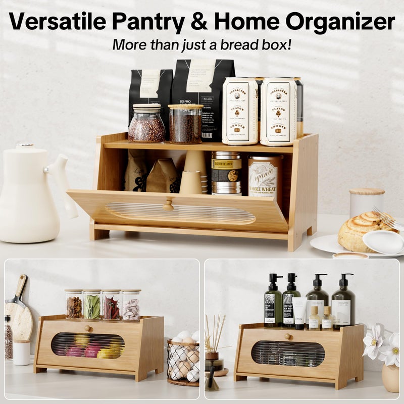 Stylstoreazy Bamboo Bread Box for Kitchen Countertop,Large Capacity Kitchen Countertop Organizer,Bread Storage with Acrylic Window for Cabinet,Pantry,Cupboard - Image 5