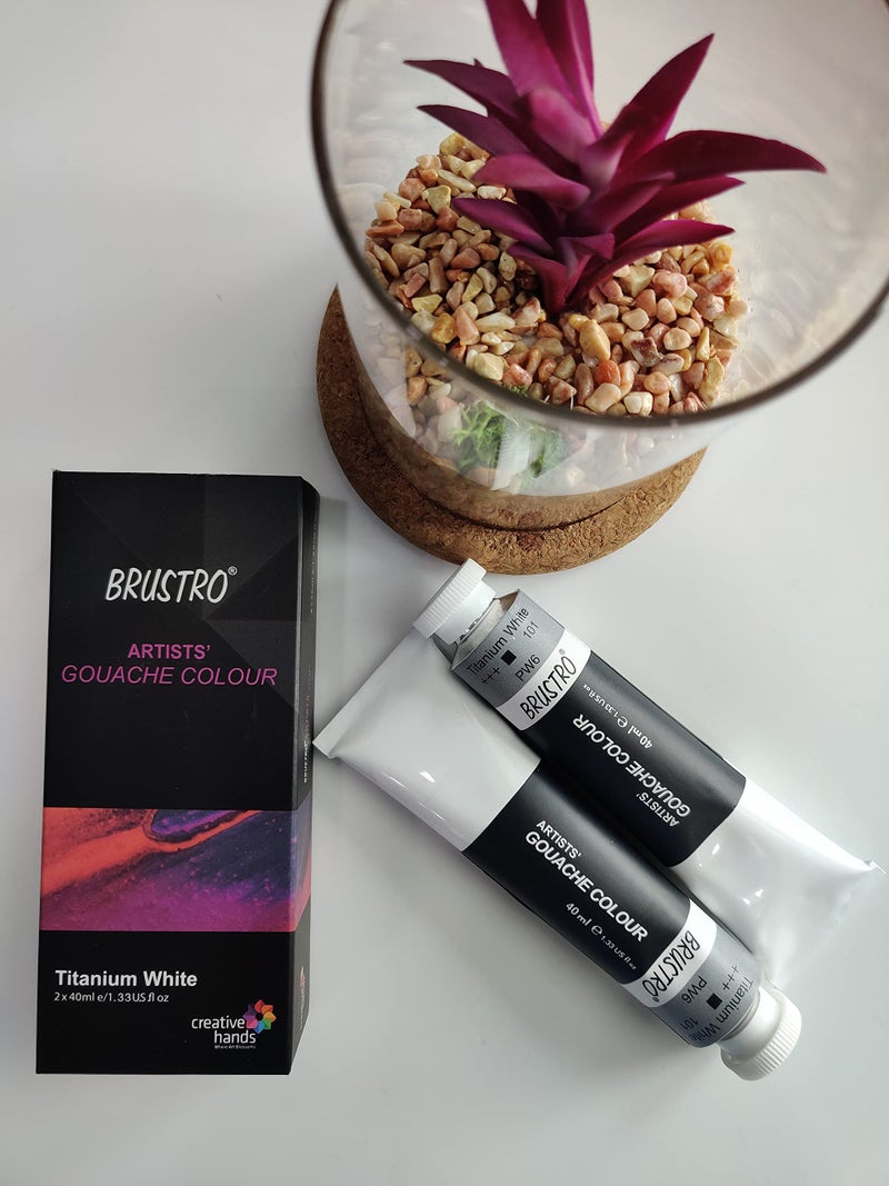 BRUSTRO Artist's Gouche Paint | Titanium White, 40ml - Twin Pack | Opaque Colour, Intermixable, Rich Pigments, Non Toxic Color for Paper, Canvas, Professionals and Students. - Image 4