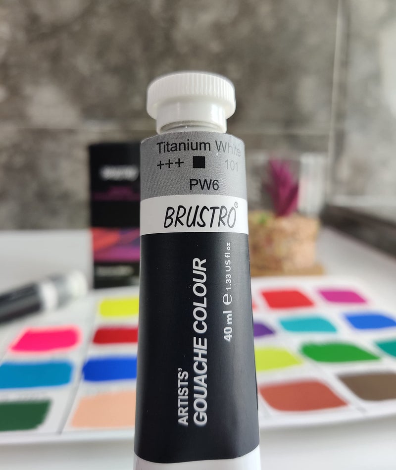 BRUSTRO Artist's Gouche Paint | Titanium White, 40ml - Twin Pack | Opaque Colour, Intermixable, Rich Pigments, Non Toxic Color for Paper, Canvas, Professionals and Students. - Image 3