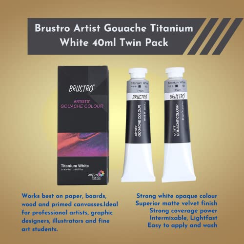 BRUSTRO Artist's Gouche Paint | Titanium White, 40ml - Twin Pack | Opaque Colour, Intermixable, Rich Pigments, Non Toxic Color for Paper, Canvas, Professionals and Students. - Image 2