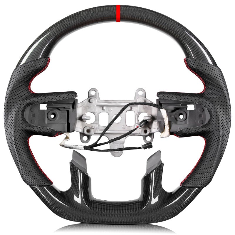 Tesfeel Carbon Fiber Steering Wheel for Ram 1500 TRX 20212024 DShaped FlatBottom Design HandStitched Perforated Leather Grip Paddle Shifter Holes Heated