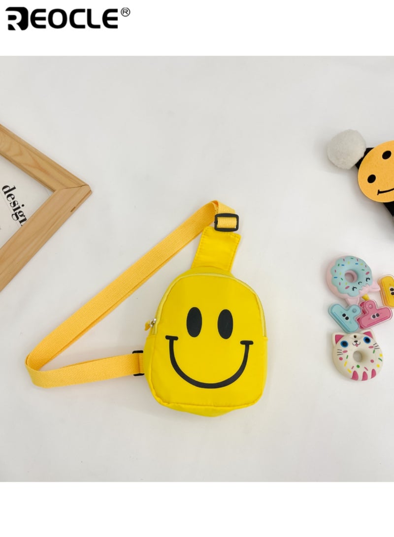 ريوكل حقيبة صدر للأطفال بطبعة وجه مبتسم حقيبة صغيرة خفيفة للارتداء بشكل صليبي ظهر يومي عارض صغير حقيبة محمولة ذات كتف واحد - Image 1