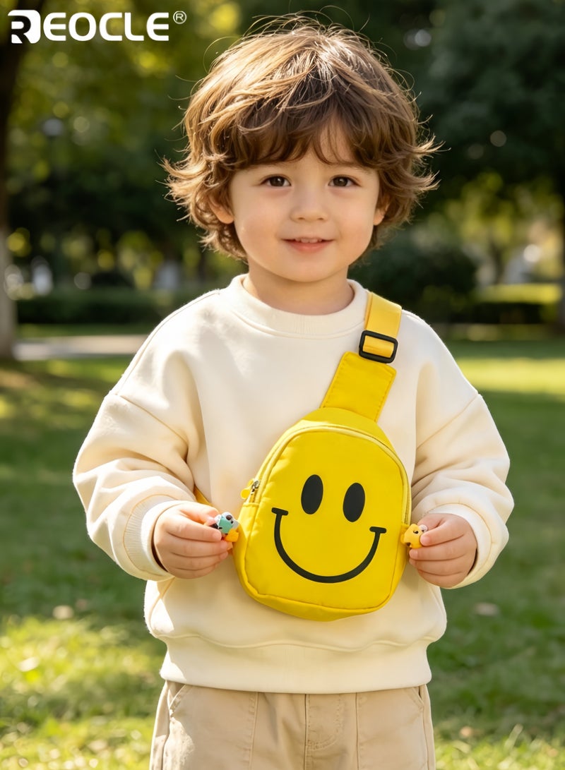 REOCLE Kids' Chest Bag Smiley Face Print Lightweight Mini Crossbody Bag Casual Daily Outing Small Backpack Single-Shoulder Portable Storage Pouch - Image 1