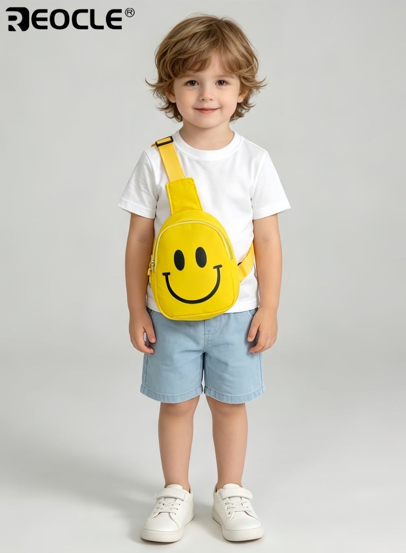 REOCLE Kids' Chest Bag Smiley Face Print Lightweight Mini Crossbody Bag Casual Daily Outing Small Backpack Single-Shoulder Portable Storage Pouch - Image 2
