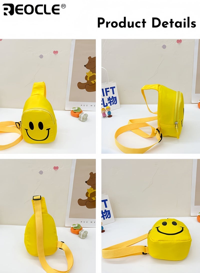 REOCLE Kids' Chest Bag Smiley Face Print Lightweight Mini Crossbody Bag Casual Daily Outing Small Backpack Single-Shoulder Portable Storage Pouch - Image 5