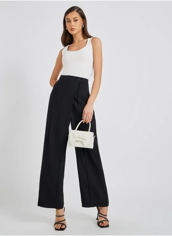 ستايلي Styli Solid Cross Overlay Waistband Tapered Fit Pants