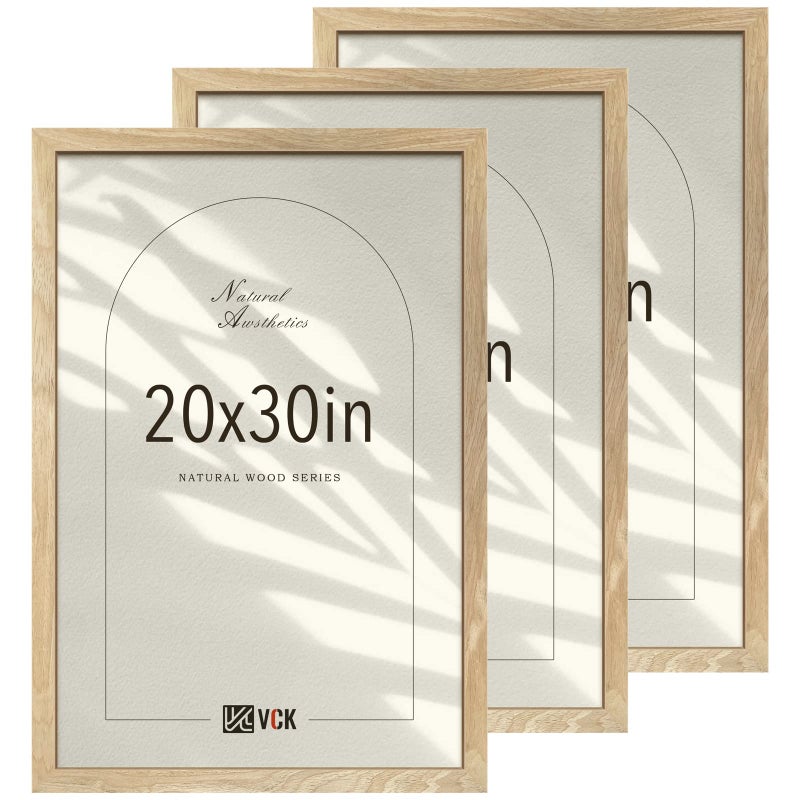 VCK 20x30 Natural Wood Frame for Poster & Picture, Exclusive Wood Grain, Wall Gallery Solid Wood Frame 3 Pack - Image 1