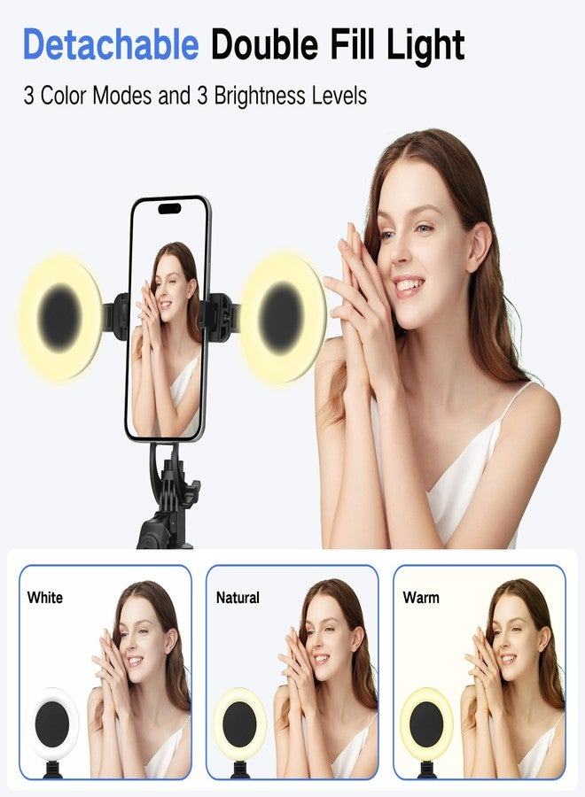 YUANRAN مجموعة أدوات التدوين المرئي لأجهزة iPhone/Android، عصا سيلفي معدنية مع حامل ثلاثي القوائم لأجهزة iPhone مزودة بإضاءة وميكروفون، حامل ثلاثي القوائم قابل للتعديل بطول 70 بوصة للهواتف، مجموعة أساسية لصناع المحتوى المبتدئين على TikTok/YouTube - Image 2