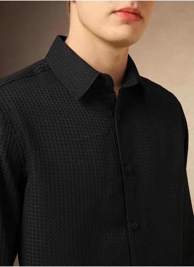 Dennis Lingo Textured Button Down Collar Shirt by Styli  - Image 2