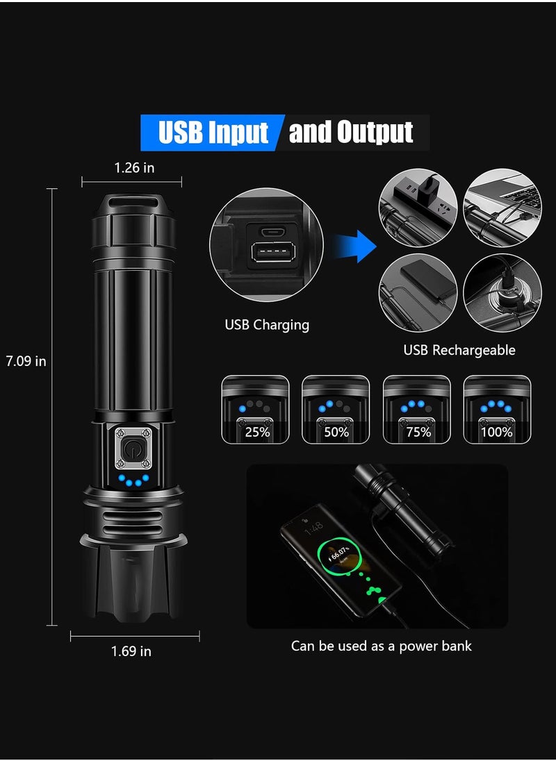 عربست مصباح يدوي عالي التجويف قابل لإعادة الشحن ، مصباح يدوي LED 950000 لومن XHP70.2 USB بطارية فلاش فائقة السطوع مدعومة بمصباح يدوي محمول قوي للتخييم في حالات الطوارئ ، IP67 مقاوم للماء  - Image 4
