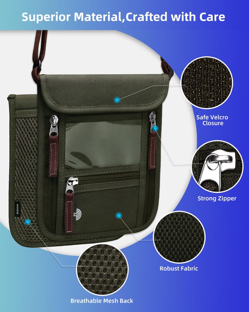 WALNEW Passport Holder Neck Pouch Travel Wallet for Women and Men, RFID Blocking Security Slim Traveling Wallet with Around Neck Lanyard Strap, Army Green - Image 4