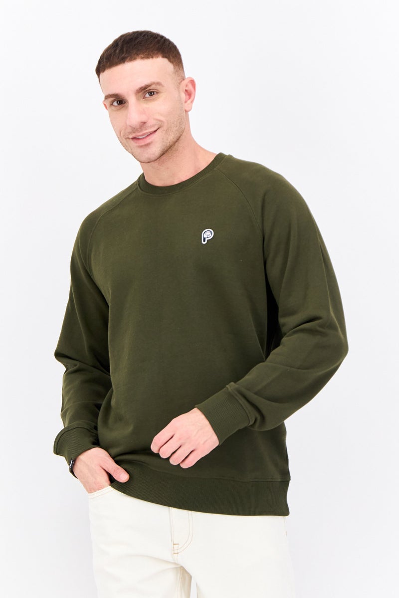 Penfield سويت شيرت للرجال بأكمام طويلة وياقة دائرية، شعار العلامة التجارية، زيتوني داكن - Image 1