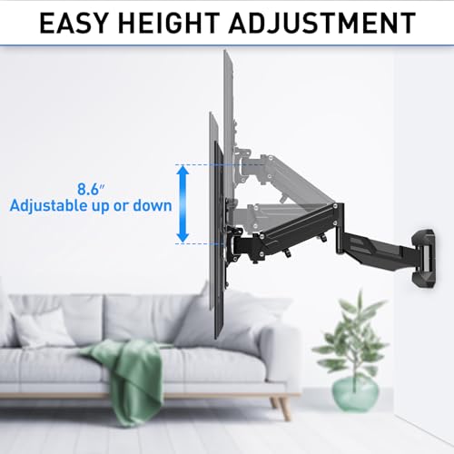 MOUNTUP Height Adjustable TV Wall Mount for 26-55 Inch TVs, Gas Spring Full Motion Articulating TV Bracket with Smooth Swivel Tilt & Safe Corner Installation, 400x400mm VESA, 11-66 lbs, Textured Black - Image 5