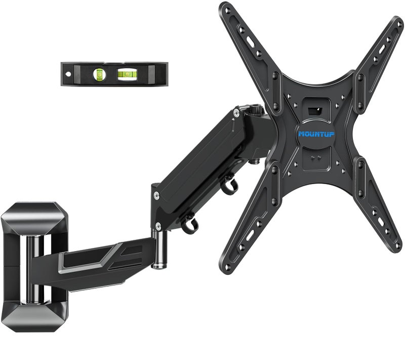 MOUNTUP Height Adjustable TV Wall Mount for 26-55 Inch TVs, Gas Spring Full Motion Articulating TV Bracket with Smooth Swivel Tilt & Safe Corner Installation, 400x400mm VESA, 11-66 lbs, Textured Black - Image 1