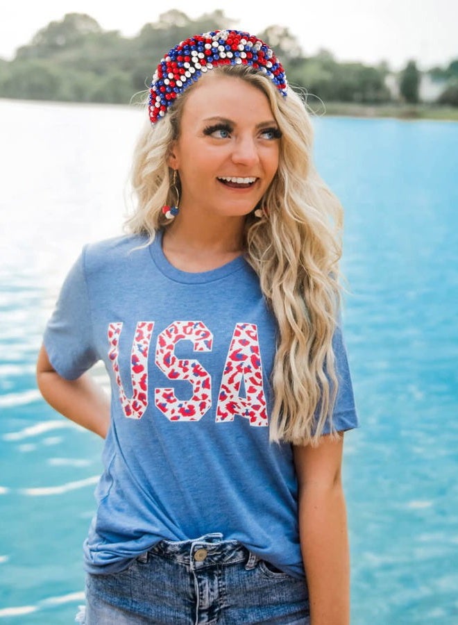 GLBCC 4 th of July Headband for Women American Flag Red White and Blue Beaded Headband USA Patriotic Headpiece Party Favor Gifts - Image 4