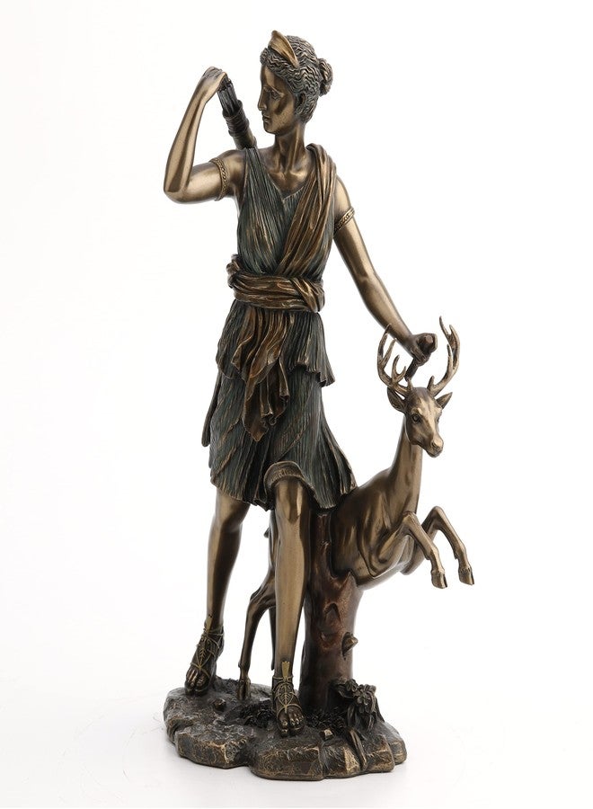 Veronese Design Resin Statues Diana Greek Goddess The Hunt, Moon and Nature Walking with Deer Statue 11 Inch 7 X 11.25 X 6 Inches Bronze - Image 1