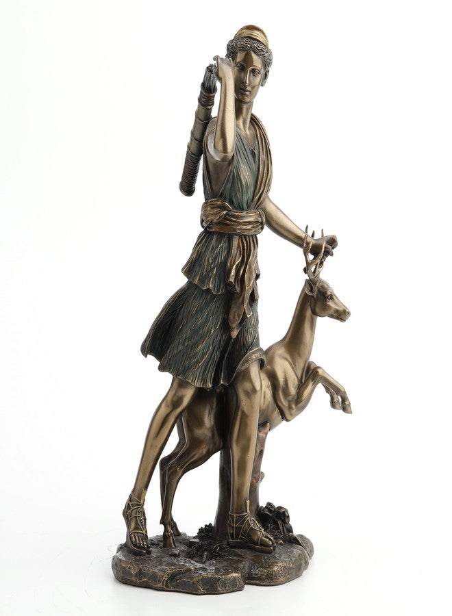 Veronese Design Resin Statues Diana Greek Goddess The Hunt, Moon and Nature Walking with Deer Statue 11 Inch 7 X 11.25 X 6 Inches Bronze - Image 3