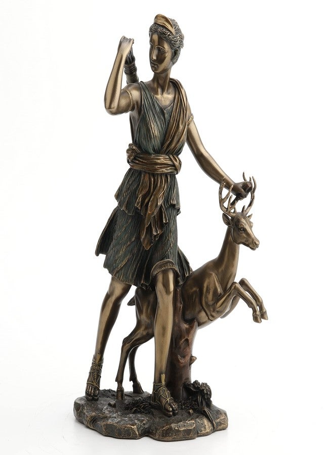 Veronese Design Resin Statues Diana Greek Goddess The Hunt, Moon and Nature Walking with Deer Statue 11 Inch 7 X 11.25 X 6 Inches Bronze - Image 2