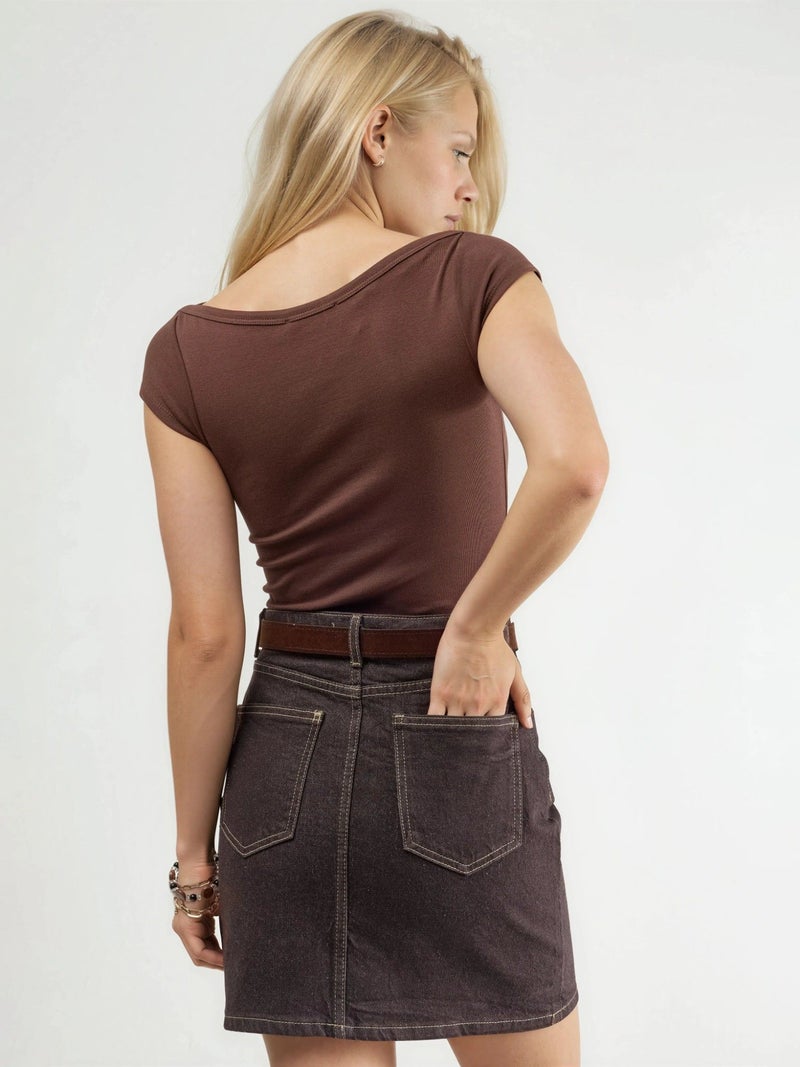 Qustyle QU STYLE High Waist Denim Mini Skirt with Belt - Image 4