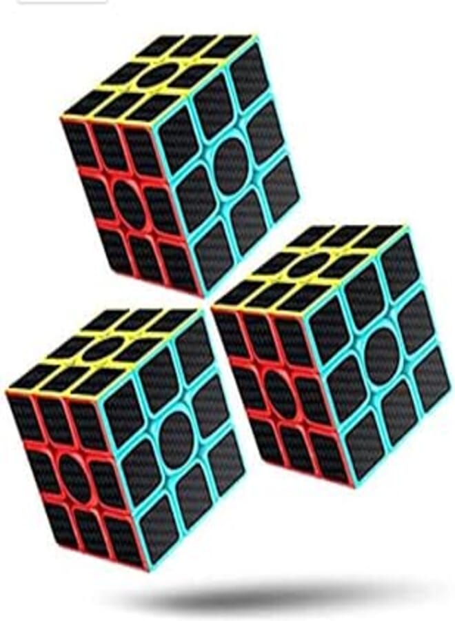 DUL DUL Pack of 3 Carbon Fiber Neon High Speed Cube,Carbon Fiber Sticker 3x3 Colors Magic Cube Puzzle Toy with Adjustable Speed 3x3x3 Neon Cube