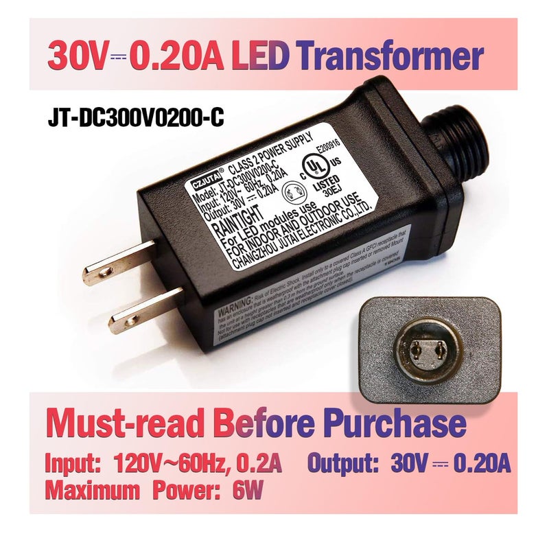 TYBEEU 30V LED Christmas Tree & Strip Light Adapter – Class 2 Power Supply (JT-DC300V0200-C), UL Listed for US Standards. Designed for 30V Output Devices. See Details for More Compatible Models. - Image 4
