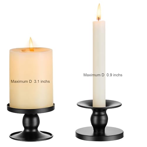 Auerllcy Table Gold Candle Holders – Set of 2 | Reversible Metal Candle Stand for Pillar & Taper Candles | Stylish Tabletop Candle Tray for Home Décor, Weddings & Special Occasions (Black) - Image 3