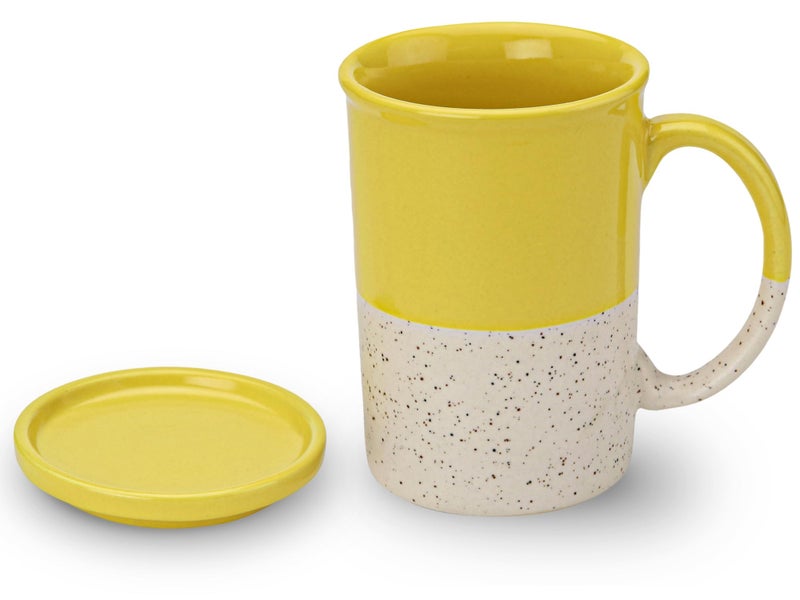 Bodhi House Ceramic Hand Glazed Tea and Coffee Mug with Coaster - 300ml | Set of 1 | Microwave & Dishwasher Safe | for Home Office - Yellow - Image 2