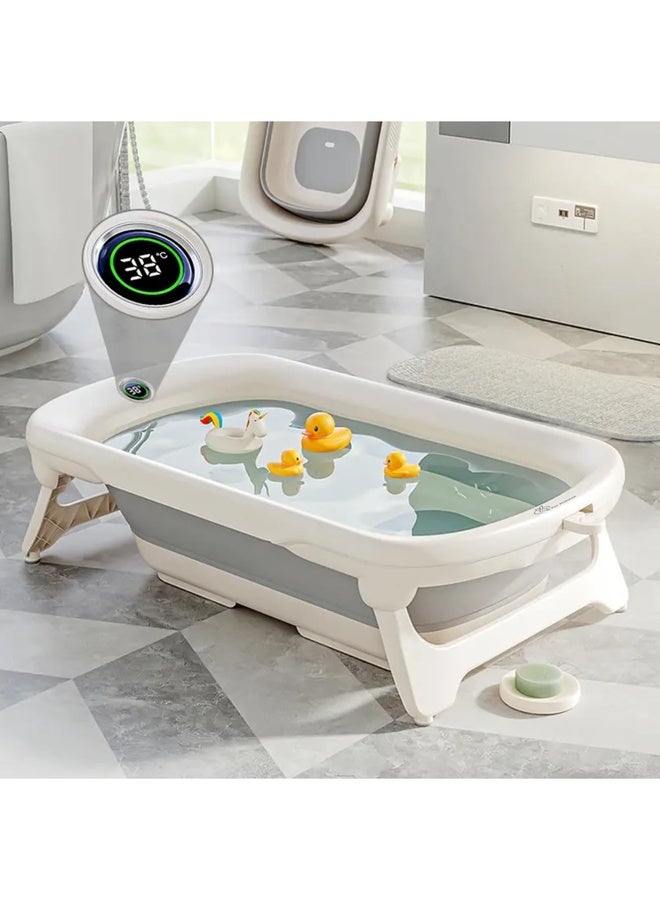 R for Rabbit Bubble Double Smart Baby Bath Tub with Water Temperature Indicator Screen Foldable Baby Bath Tub for Kids of 0 to 3 Years Upto 20 Kgs Weight Capacity (Grey White) - Image 1
