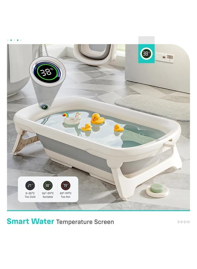 R for Rabbit Bubble Double Smart Baby Bath Tub with Water Temperature Indicator Screen Foldable Baby Bath Tub for Kids of 0 to 3 Years Upto 20 Kgs Weight Capacity (Grey White) - Image 2