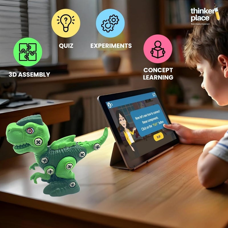 ThinkerPlace مجموعة الديناصور القابلة للانزلاق من ثينكر بليس | تعلم عن الديناصورات | ألعاب الديناصورات القابلة للتفكيك | بناء، لعب وتعلم | لعبة تعليمية STEM للأطفال من عمر 4 سنوات فما فوق | لعبة علمية وتعليمية - Image 3