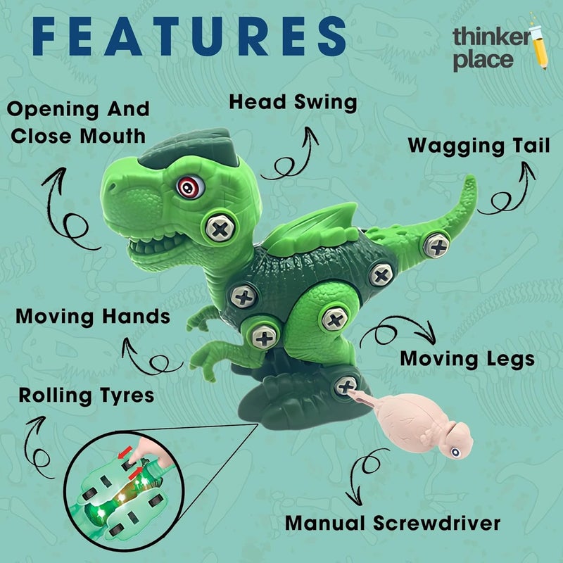 ThinkerPlace مجموعة الديناصور القابلة للانزلاق من ثينكر بليس | تعلم عن الديناصورات | ألعاب الديناصورات القابلة للتفكيك | بناء، لعب وتعلم | لعبة تعليمية STEM للأطفال من عمر 4 سنوات فما فوق | لعبة علمية وتعليمية - Image 2