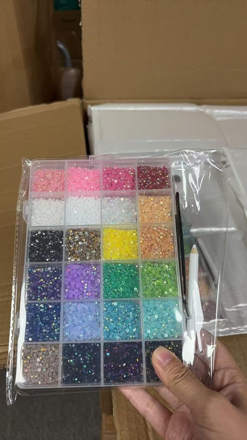 HYRAINBOW Nail Art Rhinestones, 24 Colors 3mm Flatback Nail Gems Nail Rhinestones Bedazzling Kit with Pick Up Tweezers and Pen for DIY Art Crafts Decoration (24 Colors) - Image 2