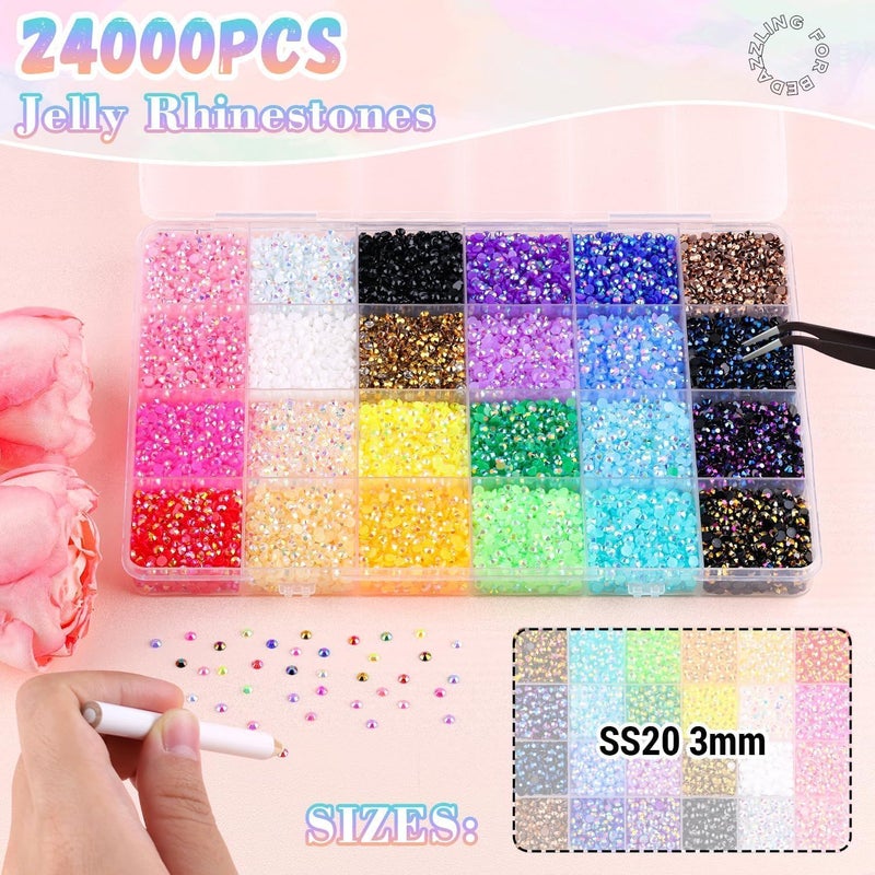 HYRAINBOW Nail Art Rhinestones, 24 Colors 3mm Flatback Nail Gems Nail Rhinestones Bedazzling Kit with Pick Up Tweezers and Pen for DIY Art Crafts Decoration (24 Colors) - Image 3