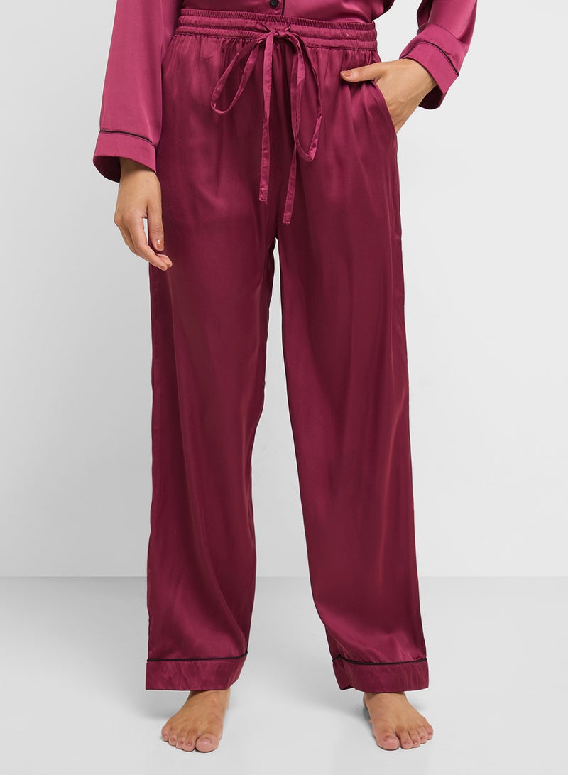 Ginger Satin Shirt & Pyjama Set With Contrast Trim  - Image 4