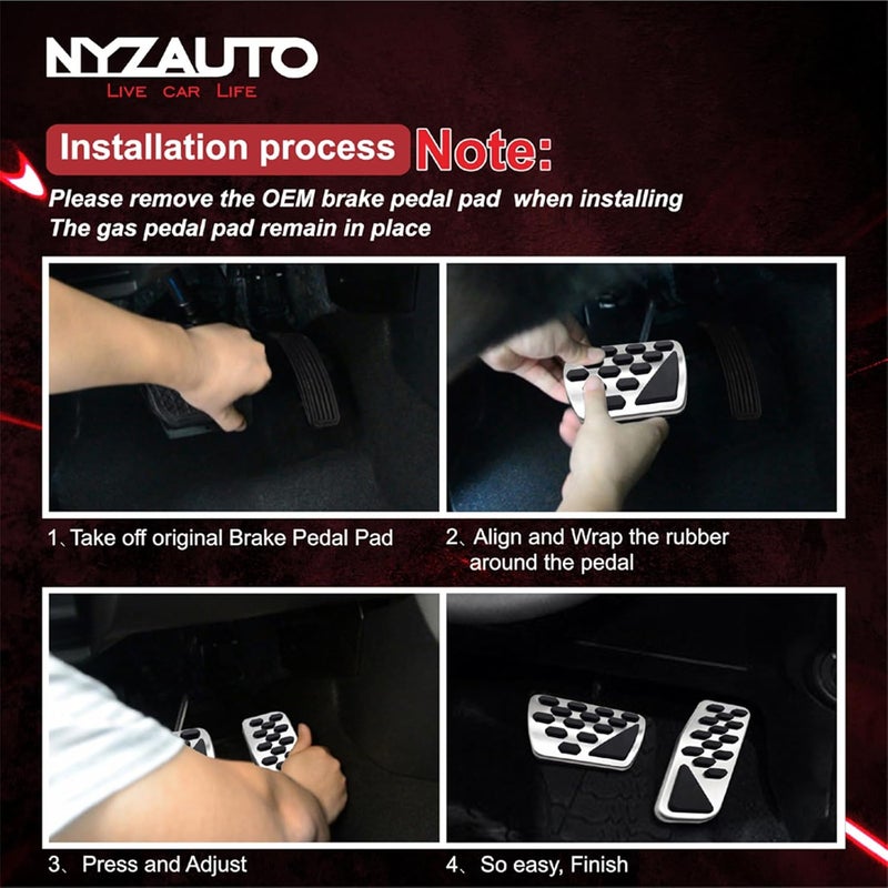 NYZAUTO Non-Slip Foot Pedal Pads for 2018 2019 Jeep Wrangler JL, Auto No Drilling Aluminum Brake and Accelerator Pedal Covers - Image 5