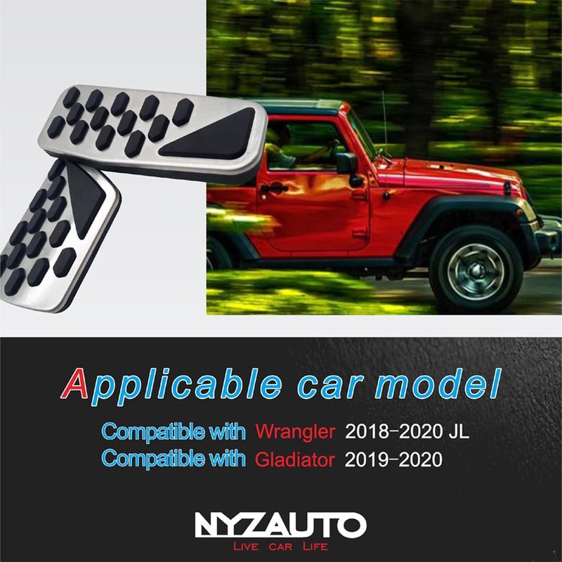 NYZAUTO Non-Slip Foot Pedal Pads for 2018 2019 Jeep Wrangler JL, Auto No Drilling Aluminum Brake and Accelerator Pedal Covers - Image 3