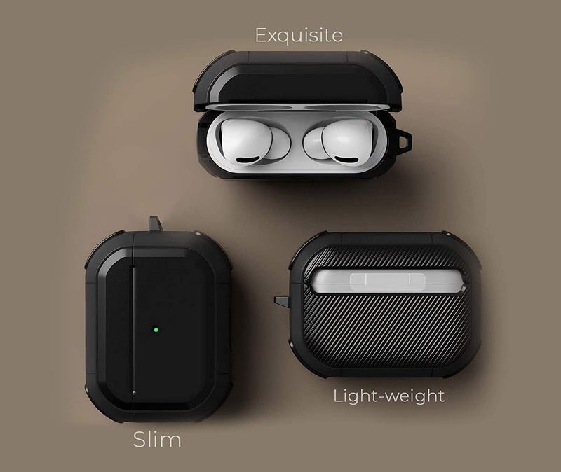 Humble Eggshell Edition Hybrid Shockproof Case Cover Compatible with AirPods Pro 2, with Visible Front LED & Four-Corner Buffer Design Protection (Black) - Image 2