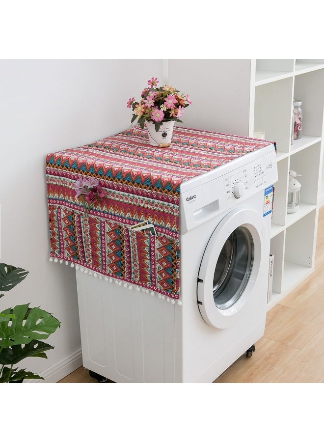 Bohe أسلوب خمر الزهور هندسة مطبوعة ثلاجة غسالة غطاء الغبار متعددة الوظائف مع الجيب الجانبي شخصية ثلاجة غسالة الغطاء العلوي ديكور - Image 1