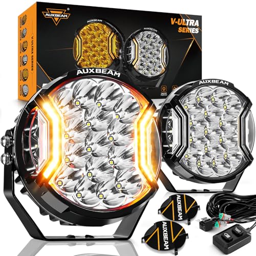 Auxbeam VUltra Series 7 Inch Round OffRoad Lights Amber DRL Light Bar 270 Degree Side Shooter LED Pods 226W 26800LM Offroad Driving Lights with Protective Covers Pair - Image 1