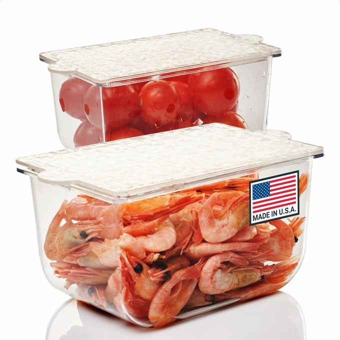 CONDIMENT STORAGE CONTAINERS SET OF 2 SMALL ORGANIZERS WITH LIDS FOR REFRIGERATOR DISHWASHER SAFE MADE IN USA