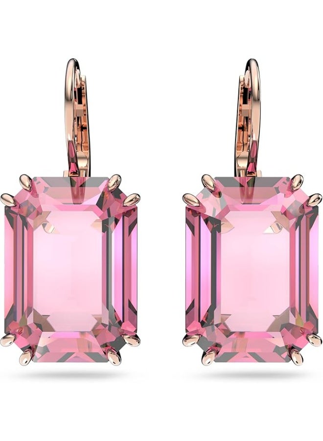 SWAROVSKI Millenia earrings Octagon cut crystal, Pink, Rose-gold tone plated - Image 1