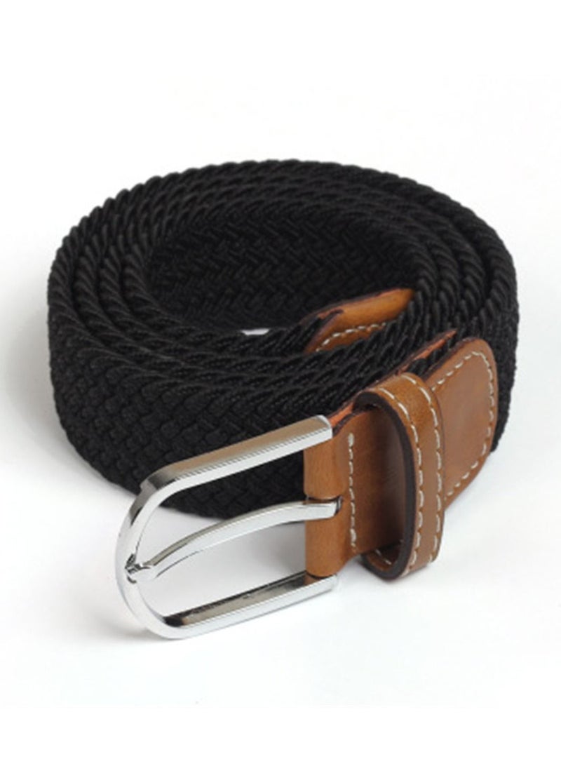 Loquat 105-110cm Elastic Braided belt Needle Buckle Elastic Belt Casual Canvas Black 
