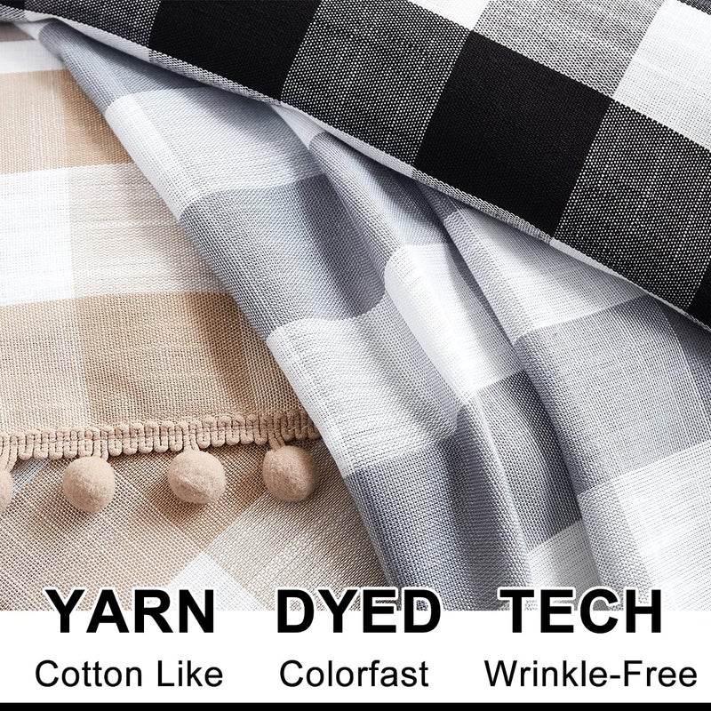 Treatmentex Buffalo Check Curtains 84inch Farmhouse Pom Pom Drapes for Living Room Vintage Gingham Plaid Semi Sheer Tan Window Curtains for Bedroom Kitchen 2 Panels Rod Pocket Taupe and White - Image 5