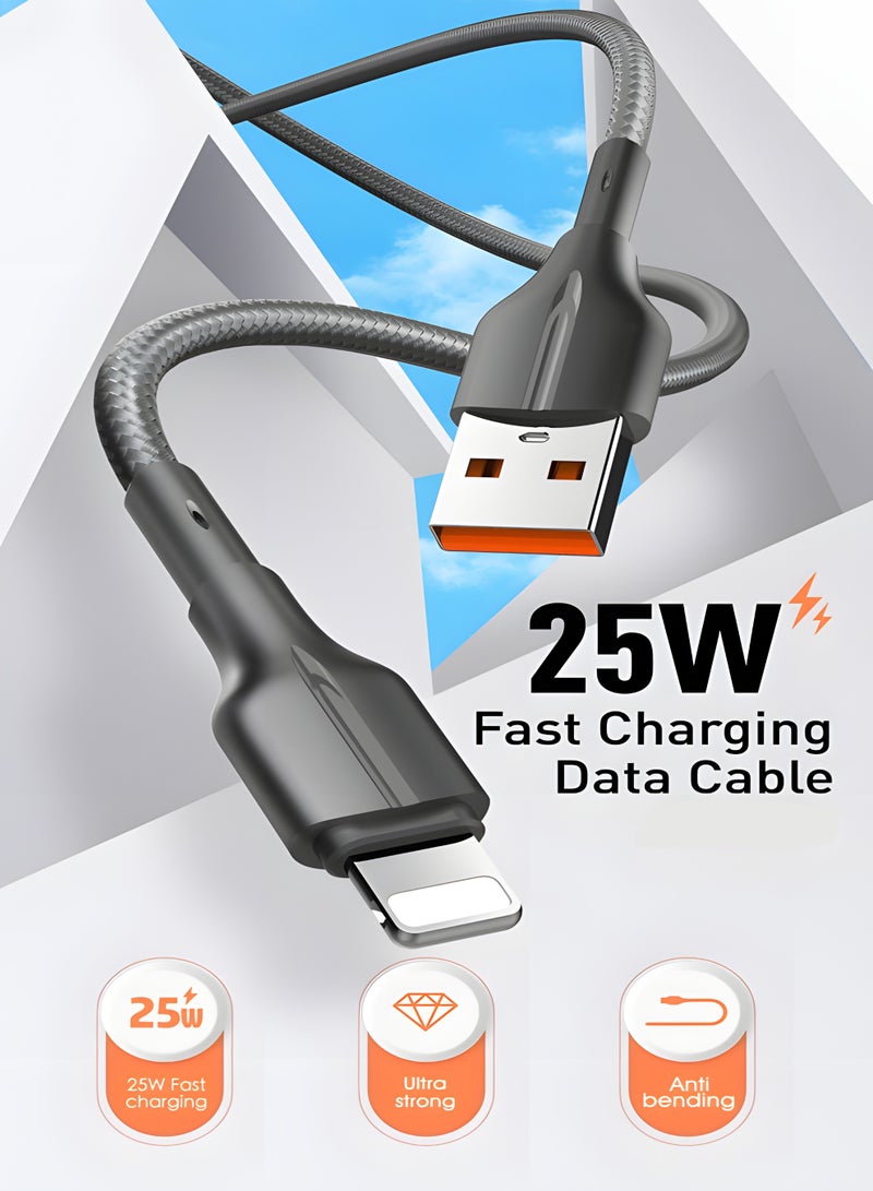 لدنيو كابل LDNIO Lightning شحن سريع 25W USB-A – كابل آيفون أصلي عالي التحمل لنقل البيانات، سلك مجدول مضاد للانثناء 1 متر - Image 2